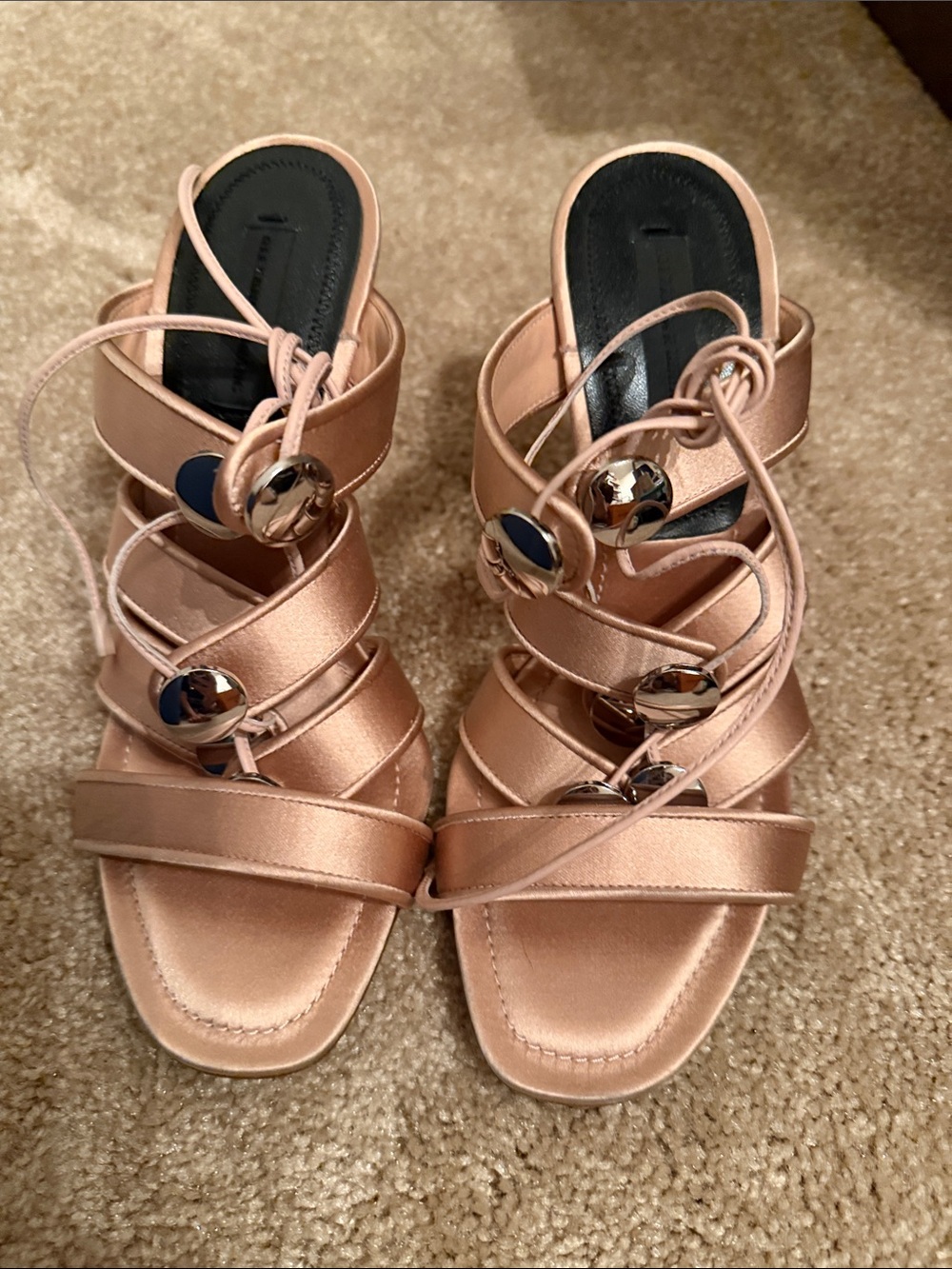 New Alexander Wang Allegra Nude  Rose Satun Strappy Women's Sandals 37
